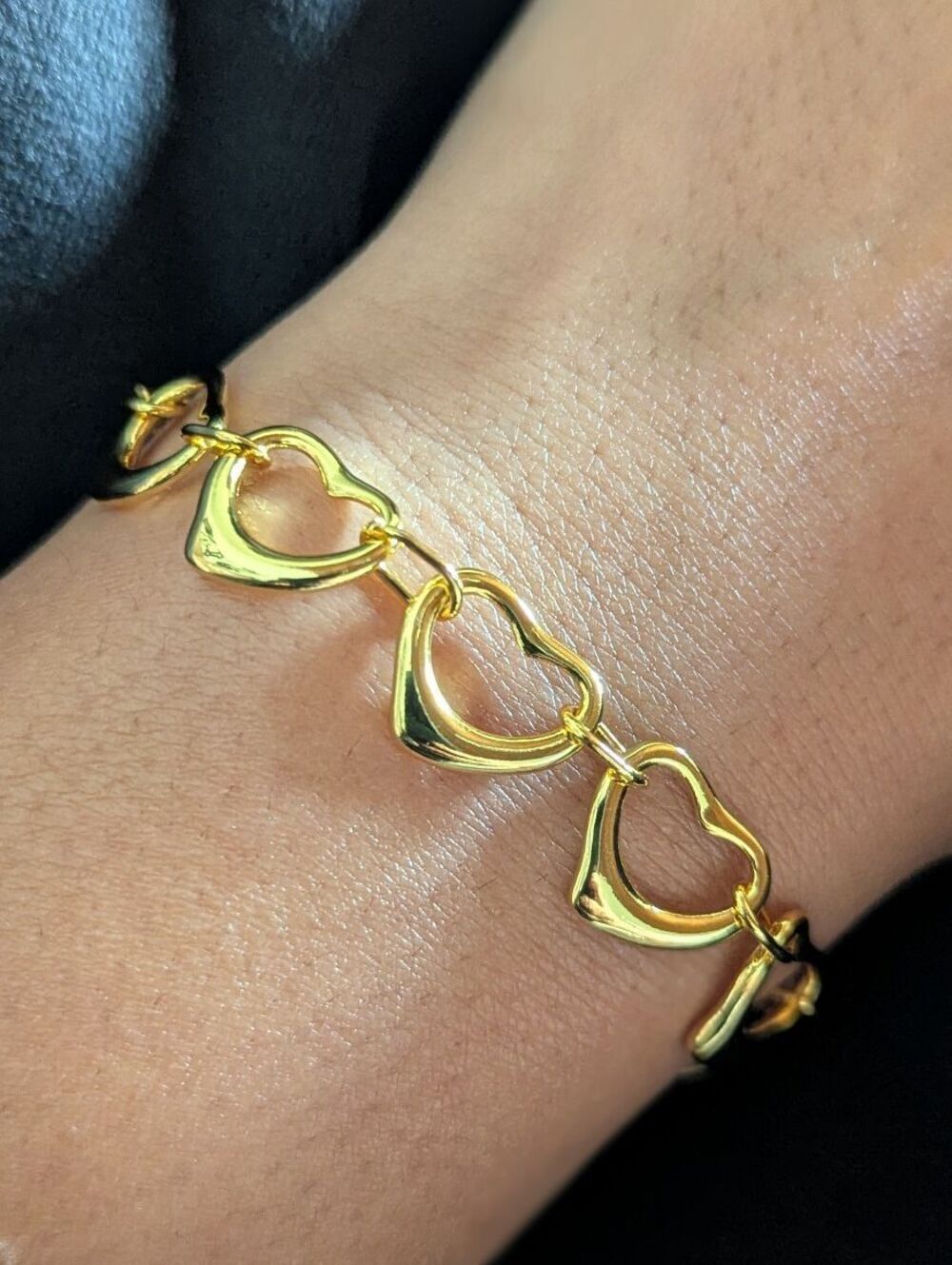 Gold Open Heart Link Bracelet Toggle Clasp Love Dainty Timeless Sophisticated